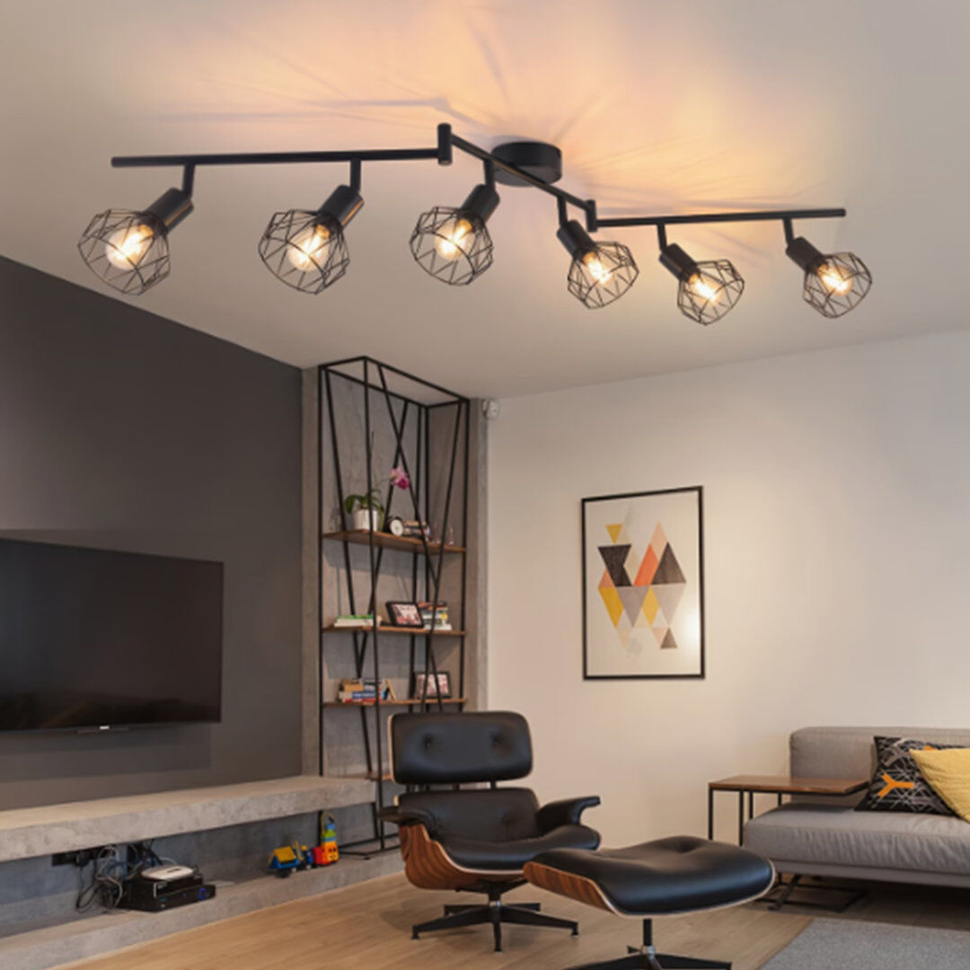 Rio 6-Lights Retro Industrial Ceiling Spotlight Matte Black 15cm H X 117cm W X 9cm D
