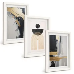 BILDER SET 3er Set - 20x30 cm Weißer Rahmen - Abstrakte Geometrie Eleganz