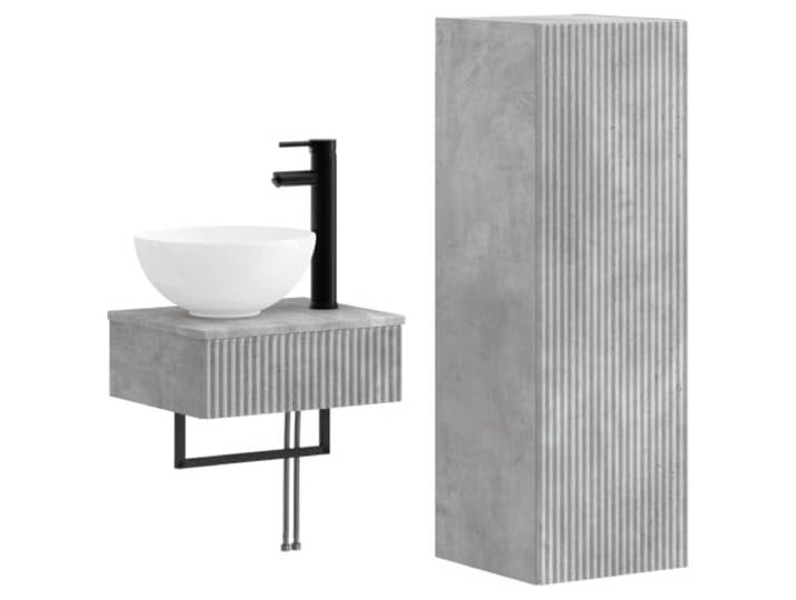 Badezimmermöbel-Set 2-teilig, Grau, Beton, Holz, Ingenieurholz, Waschbecken Reversible Türen, Wandmontage, 2 Einlegeböden, Innengebrauch, Bohrer enthalten