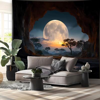 Uplift Essentials Tranquil Cave Forest Moon Scenery Tapestry Dreamy Nature Landscape Wall Art For Home Decor 110.2 In X 70.9 In