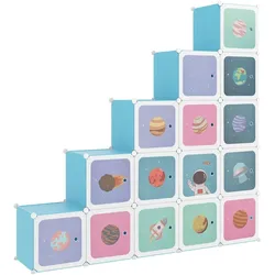 vidaXL Kinderschrank Modular mit 15 Würfeln Blau PP