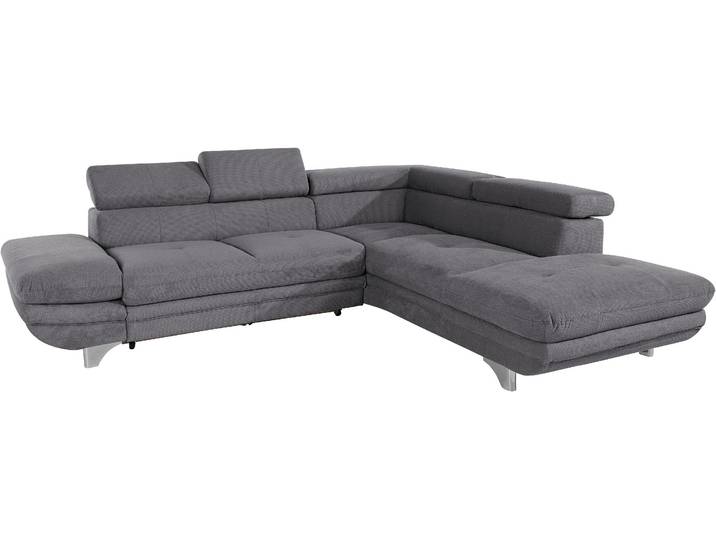 Ecksofa, Grau, 273x237 cm, Struktur & Chenille, Mit Arm- & Kopfteilverstellung, Modern, Cotta