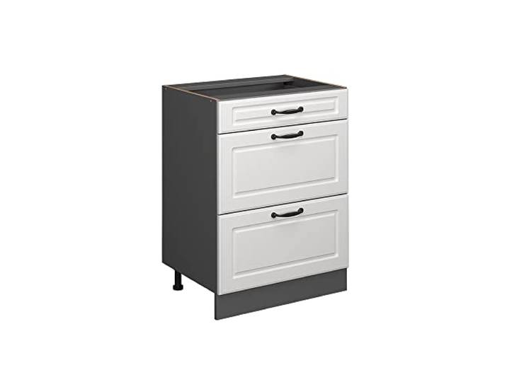 Vicco Küchenunterschrank R-Line, Weiß Landhaus, 60 cm MDF-Front · Ohne Arbeitsplatte · Höhenverst. Füße · Leichter Zugriff · Frei kombinierbar