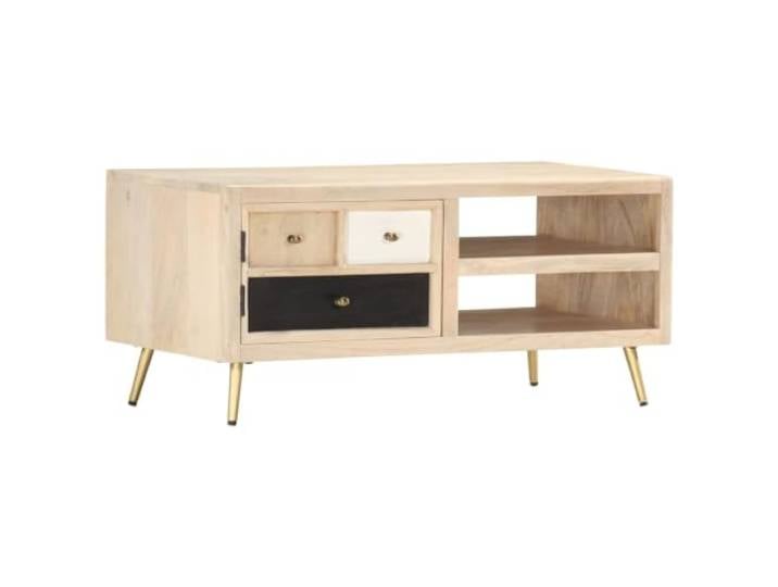 HEFZGDB Massiver Mangoholz Couchtisch 90×45×40 cm Retro Stil Beistelltisch mit Stabiler Tischplatte für Wohnzimmer, handgefertigt Unikat