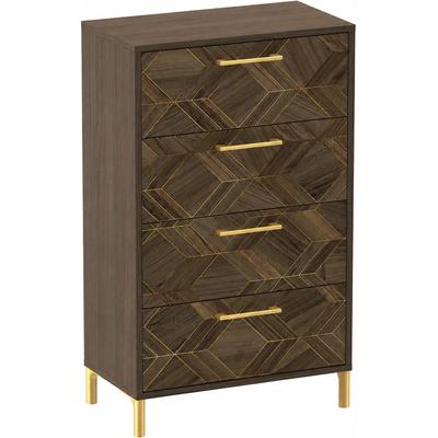 Kommode SCHILDMEYER "Glenn, Art-Déco Design mit eleganten Goldakzenten, Made in Germany", braun (nussbaum matt, nussbaum art, déco), B:60,1cm H:100,7cm T:33cm, Holzwerkstoff, Sideboards, Kommode, Nussbaum Art-Déco Design mit eleganten Goldakzenten,...
