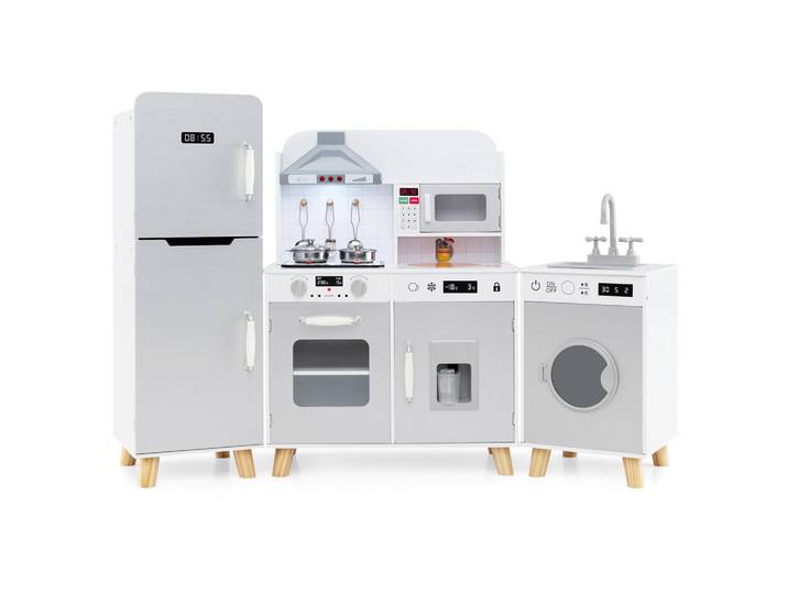Costway Kühlschrank Grau, 120x90x30 cm, Spielzeug, Kinderküchen