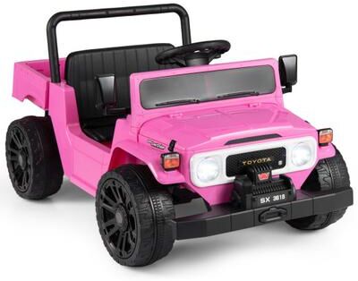 Costway 12V Electric Ride On Truck with Dump Bed and Music Licensed Toyota-Pink