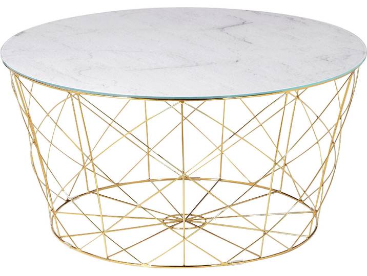 Couchtisch SALESFEVER Caorle Coffeetable: Harmonisches Wohnambiente , weiß (weiß, gold, gold, weiß), B:80cm H:45cm T:80cm, Tische, Couchtisch, Stilvolles Korbgestell