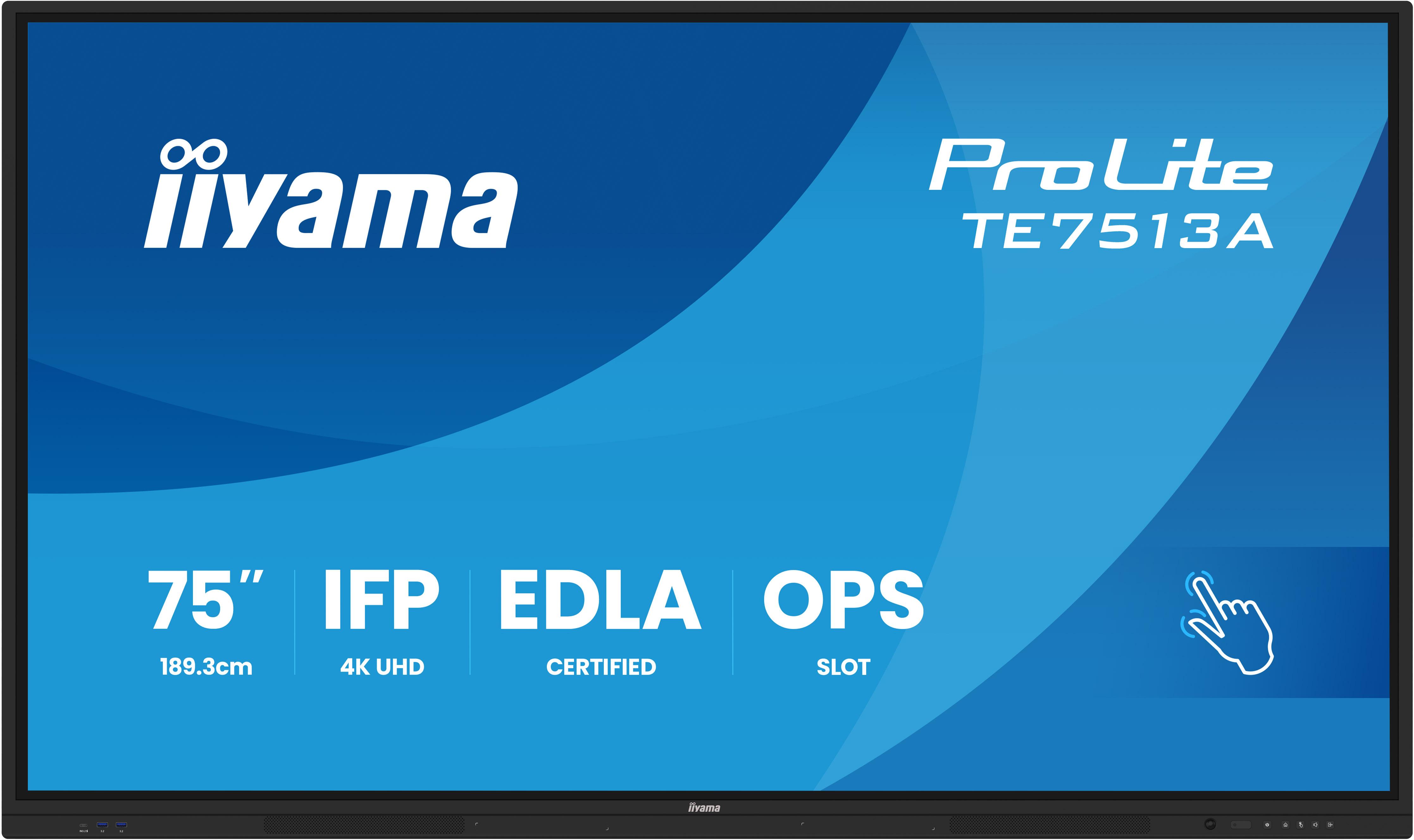 iiyama TE7513A-B3AG, Interaktiver Flachbildschirm, 190,5 cm (75"), LCD, 3840 x 2160 Pixel, WLAN, 24/7