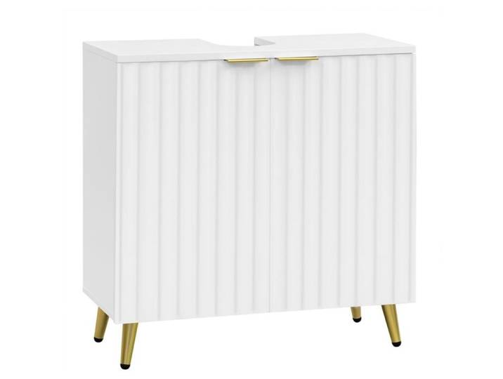 Meuble sous Lavabo - Meuble de Salle de Bain sous Évier - 60x30x62cm - Blanc+Doré
