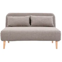 Zweisitzer-Schlafsofa aus taupefarbenem Stoff und hellem Holz AMIKO