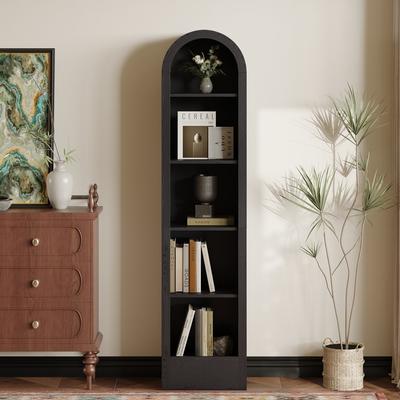 Small Arched Bookcase, Mid Century Modern 5-Tier Arched Storage Bookcase with Open Display Storage Shelf for Dining Room