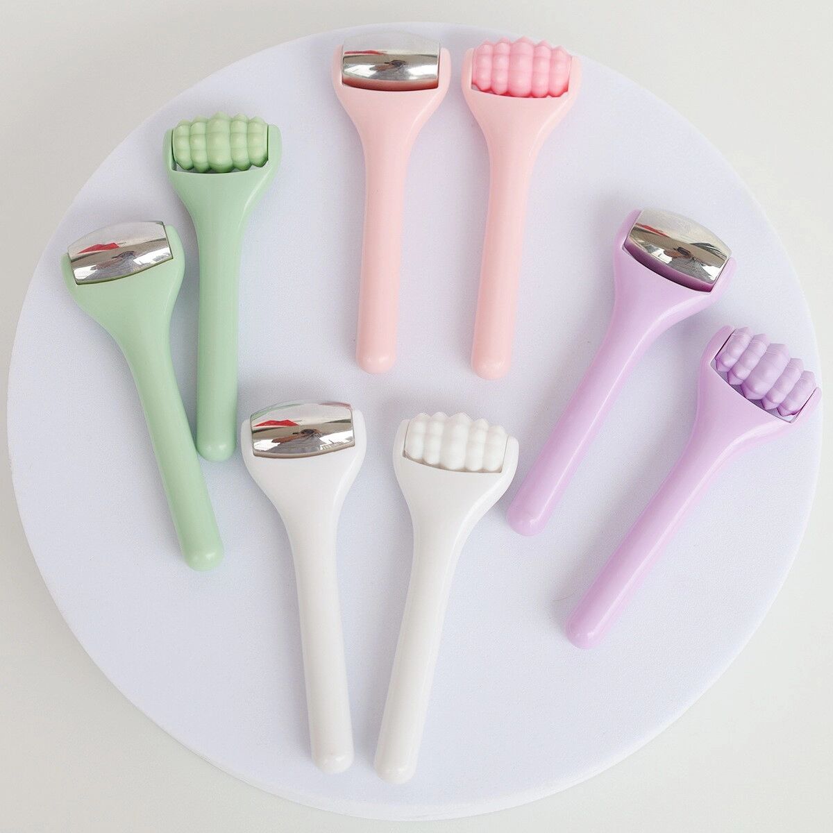 INF Mini-Augencreme-Gesichtsmassage-Set 2er-Pack — 304 Edelstahl & Silikon Roller für zonierte Augen- und Ganzgesichtspflege Weiß