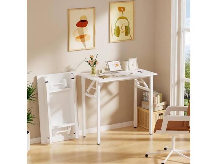 BUREAU SIMPLE - HOMEWELL - BUREAU D'ORDINATEUR PLIABLE - 80 X 50 X 75 CM - BLANC