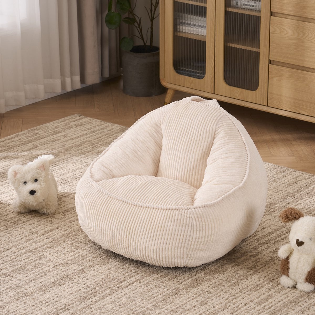 STILVORA Kinder Zitzak Klein Beige - Ergonomische Zitzak met Rugsteun van Ribstof