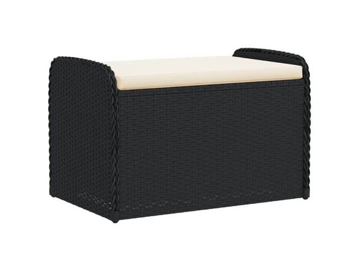 SALE 2026 Banc élégant terrasse/banc D'extérieur Noir - Banc de rangement avec coussin noir 80x51x52 cm résine tressée 10.4 Kg95181