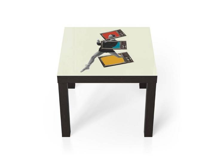 DEQORI Couchtisch 'Frau steckt in Fernsehern', Glas Beistelltisch Glastisch modern