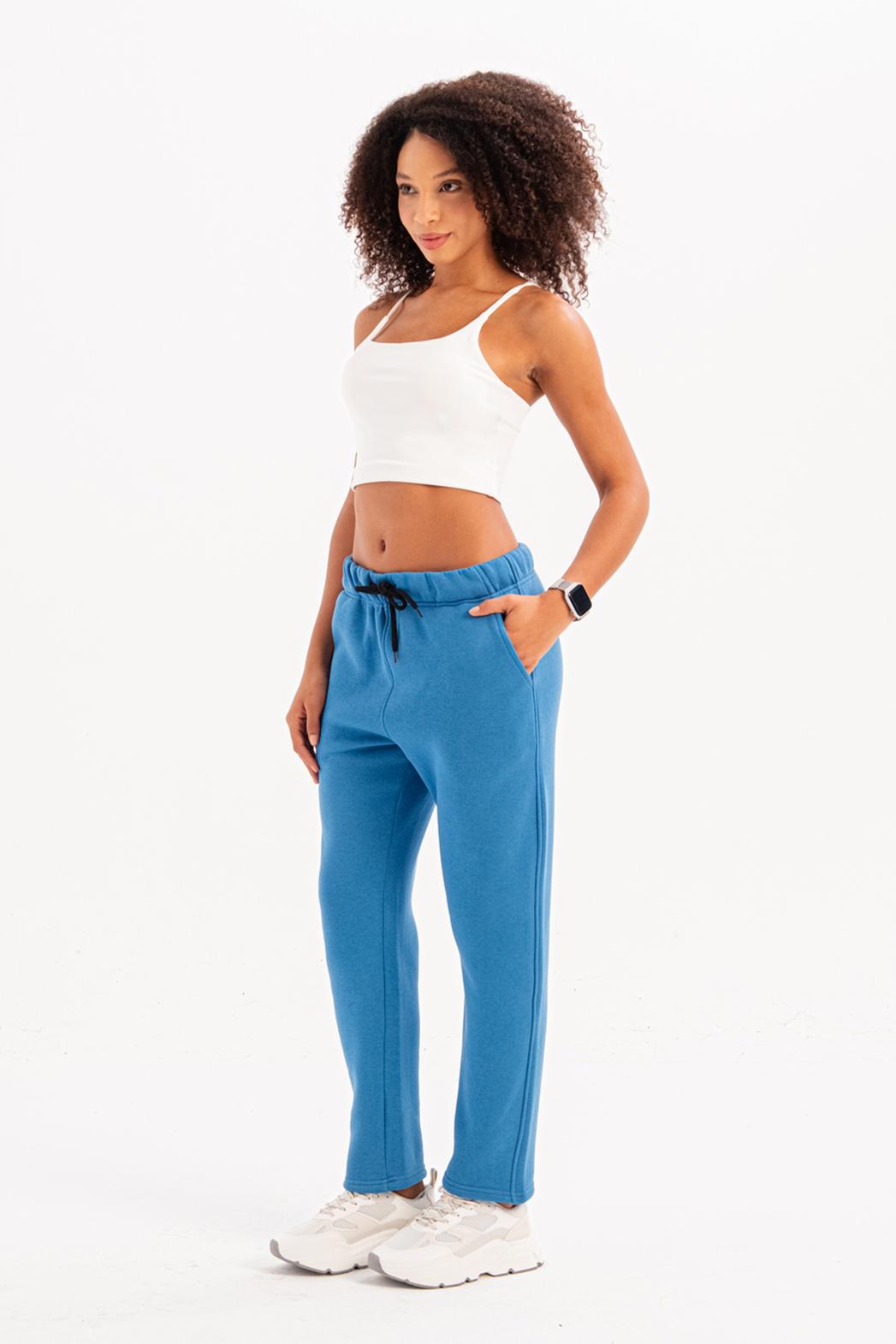 JUSTEVER Relaxed Fit, hochgeschnittene, fleecegefütterte blaue Damen-Trainingshose - Echo