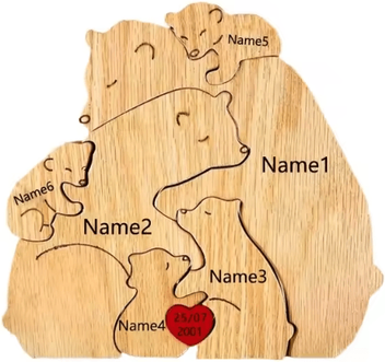 Inspire Curations Personalized Bear Family Puzzle Ornament Custom Name Wooden Keepsake Decor 6 Bears customized