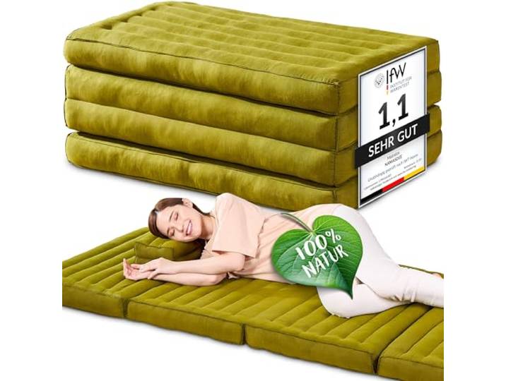 Namasdee Klappmatratze 200x80x8cm mit 100% natürlicher Kapokfüllung (Grün Uni)