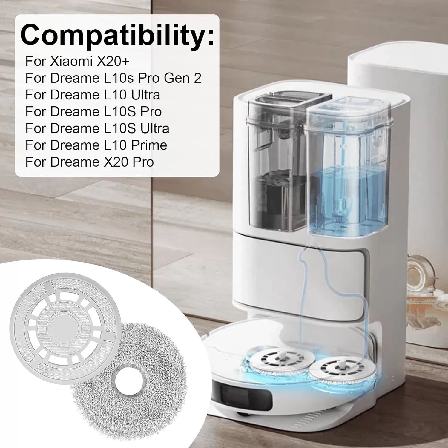 INF Ersatz-Mopptuch und Halterungsset für Roboterstaubsauger, kompatibel mit Xiaomi & Dreame