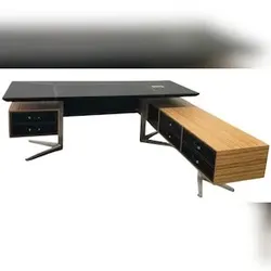 Schreibtisch Bari schwarz - Holz Chef Büromöbel Edelstahl Füße