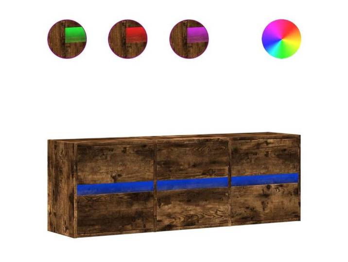 En solde  Armoire TV murale - CLOUD - Meuble TV Suspendu Flottant - avec lumières LED - - chêne fumé 130x31x45 cm LL2519