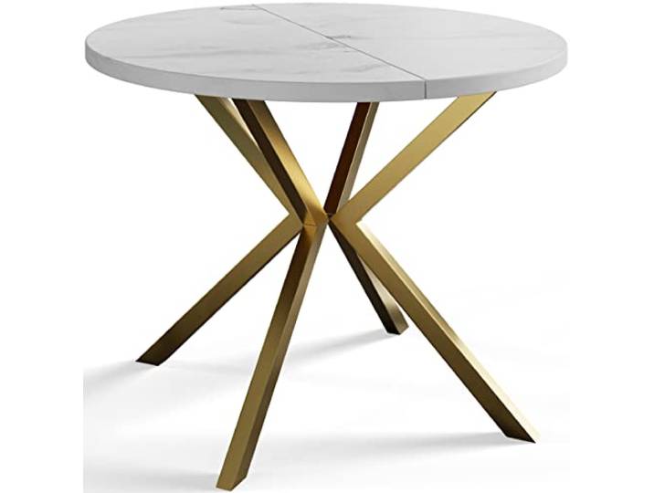 Esszimmertisch Ausziehbarer 120-200cm, Marmur, Goldene Metallbeine Runder Tisch Loft Liten, Wohnzimmertisch, Küchentisch und Esszimmertisch