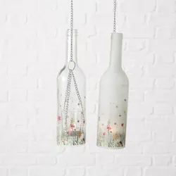 BOLTZE GRUPPE GmbH Teelichthalter Flowery, 2 Hänger 16cm sort., H 28 cm, Glas, Farbmix Sortierung: 2 sort.; Glasart: Glas lackiert; Höhe Artikel: 28 cm; Durchmesser Arti