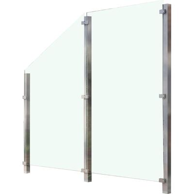 Zaun STAKET PRO, silber (silberfarben), Pfosten: 3 Stk., Edelstahl, Glas, Zaunelemente, Glaszaun, Gesamtlänge: 2,212 m, 3 Pfosten