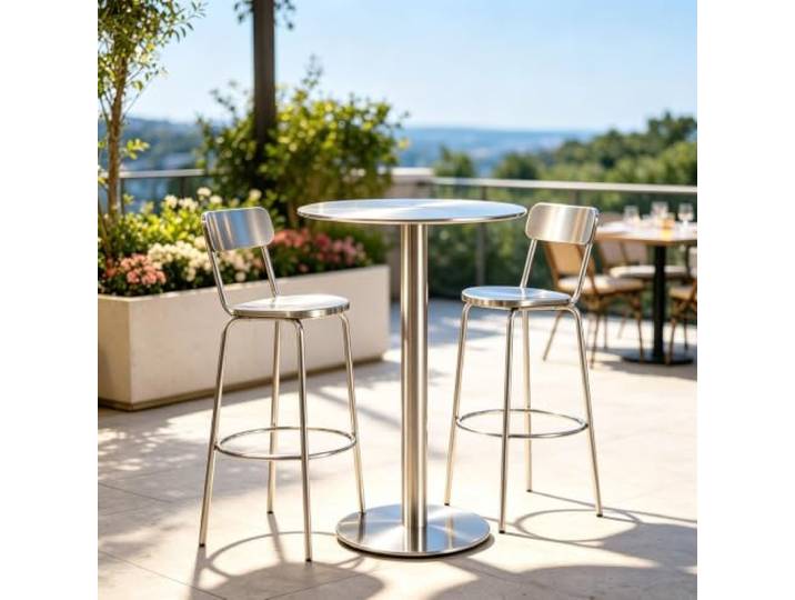 Gaommini Moderner Esstisch-Bartisch – runder/quadratischer Tisch aus Edelstahl, hoher Bistro-Pub-Tisch für Küche, Café, Terrasse, Wohnzimmer, Beistelltisch mit Stabiler Basis(Round,40x40x95cm)