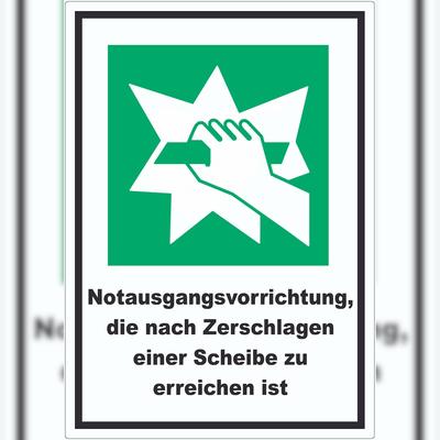 HB-Druck Notausgangsvorrichtung die nach Zerschlagen einer Scheibe zu erreichen ist Aufkleber A6 (105x148mm)