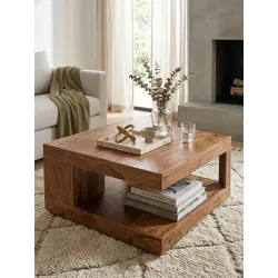 Couchtisch Dunkelbraun Massivholz Sheesham 90 cm Landhausstil