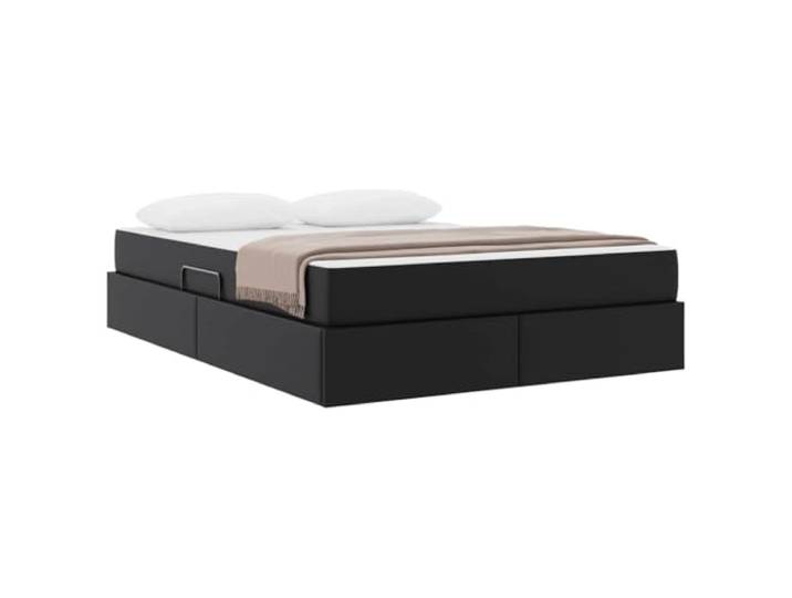 KTHLBRH Boxspringbett mit Matratze Schwarz Leder 140 x 190 cm Metallgestell, hydraulisches Heben, integrierte Lagerung, einfache Wartung