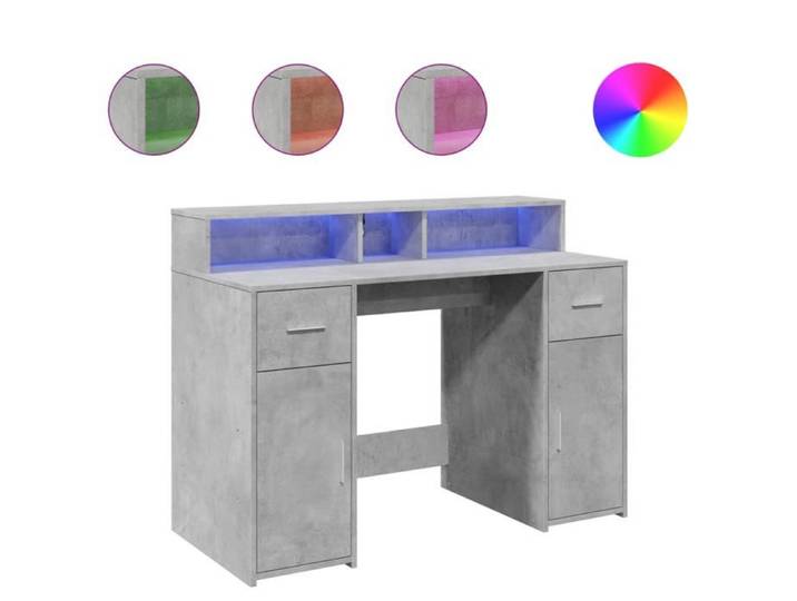 FAF-NEUF* Bureau - RUIGOU - et lumières LED - Gris béton - 120x55x91cm bois d'ingénierie JUILLET430785