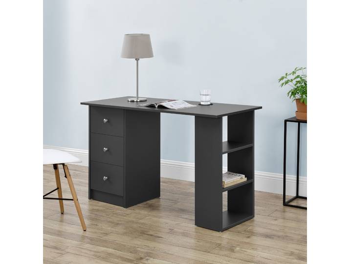 Schreibtisch 120x50x72cm Bürotisch mit Schubladen Dunkelgrau Ablage Regal PC Tisch [en.casa]