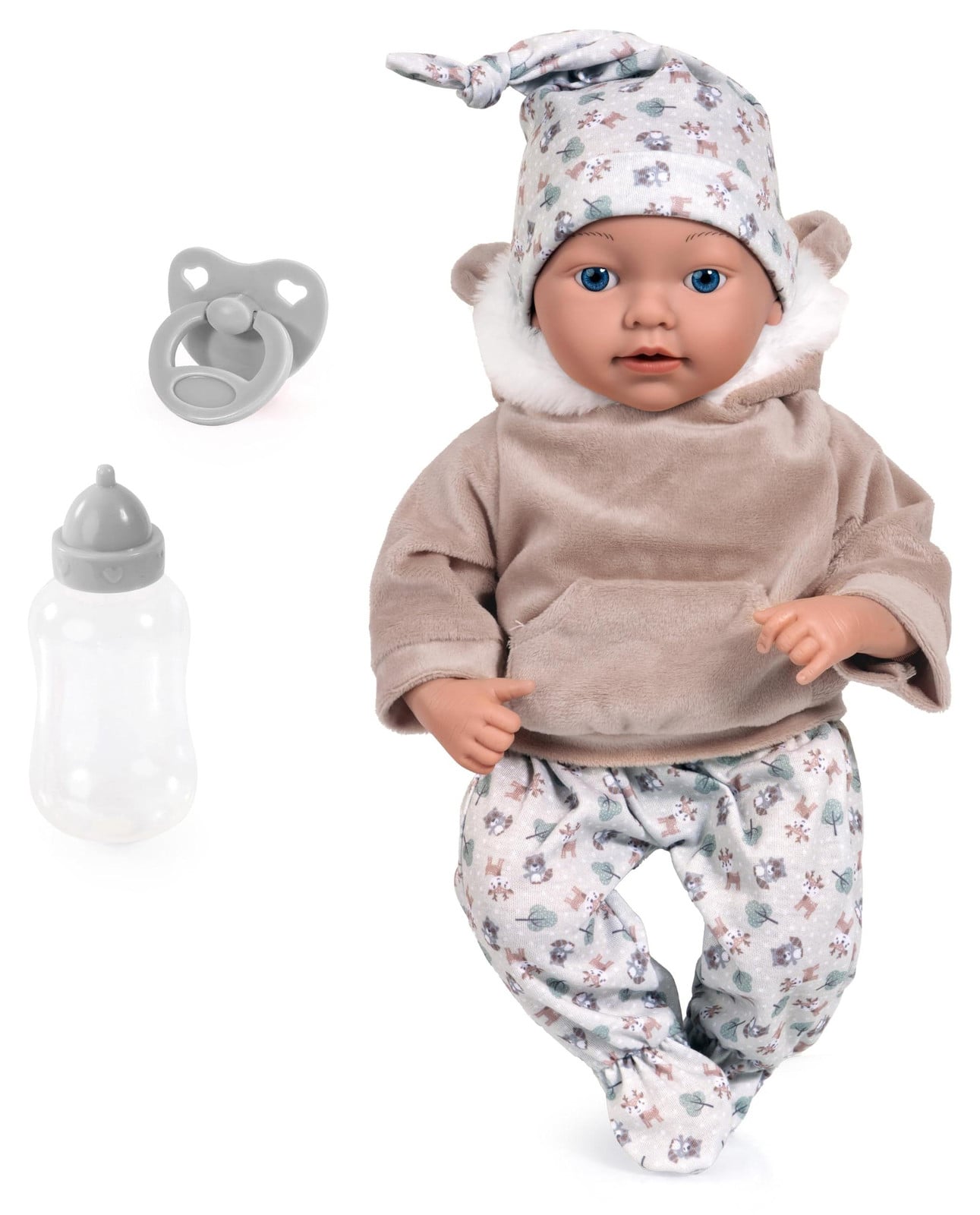 Bayer Design 93827AG Levensechte babypop inclusief fopspeen en fles, 38 cm