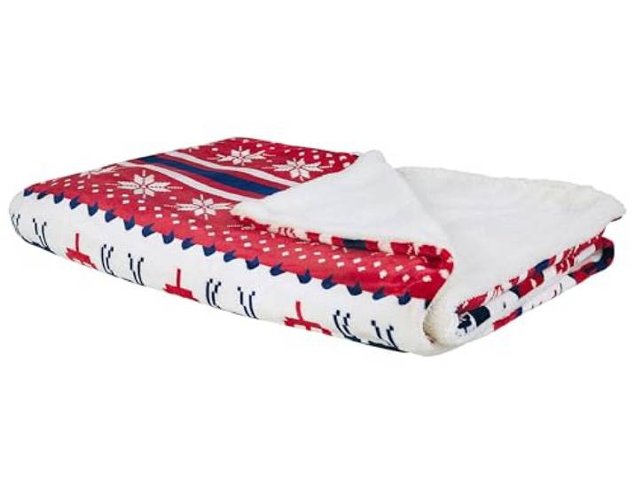 Beliani Kuscheldecke Rot 150 x 200 cm Decke Rot/blau Polyster Stoff, 100% Polyester, Geometrisches Muster