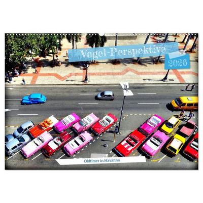 Vogel-Perspektive - Oldtimer in Havanna (Wandkalender 2026 DIN A2 quer), CALVENDO Monatskalender