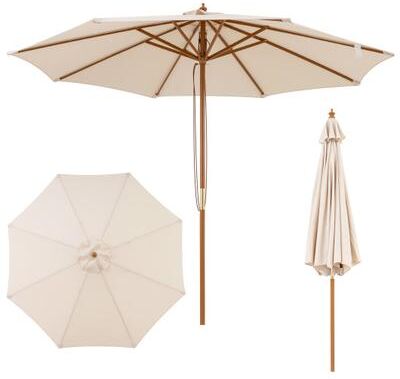 Costway 9 FT Patio Umbrella Outdoor Table Market Umbrella with 8 Sturdy Bamboo Ribs-Beige