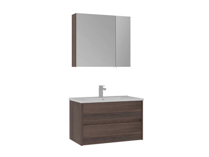 Meuble avec simple vasque et miroir Side 85 v2 - 85 x 45 x 52 cm - Walnut