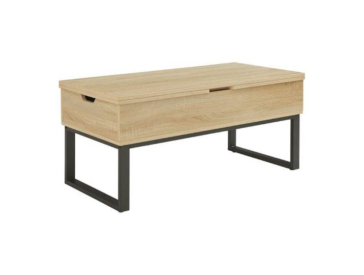 Table basse - HELLOSHOP26 - Console d'appoint - Surface relevable - 3 compartiments - Effet chêne