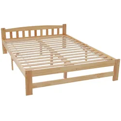 Massivholzbett 140x200 cm Kiefernholz Doppelbett mit Kopfteil Lattenrost stabiles Schlafzimmer naturbelassen Holz