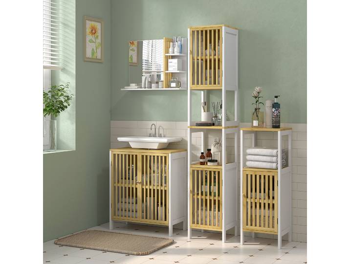HOMCOM Meuble Sous Vasque 2 Portes MDF Bambou 60x30x70cm