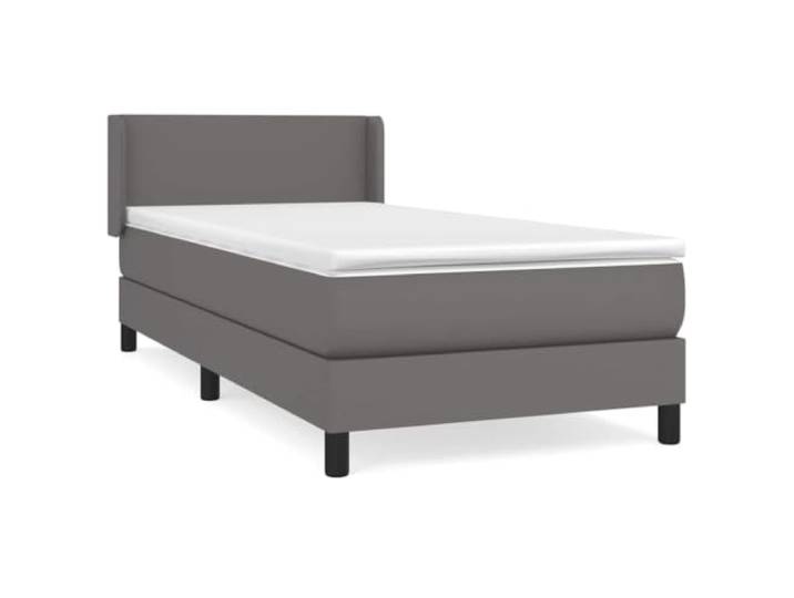 PUGYNBK Boxspringbett, Kunstleder, Grau, 90 x 190 cm Verstellbares Kopfteil, Taschenfederkernmatratze, mittlere Härte, einfache Reinigung