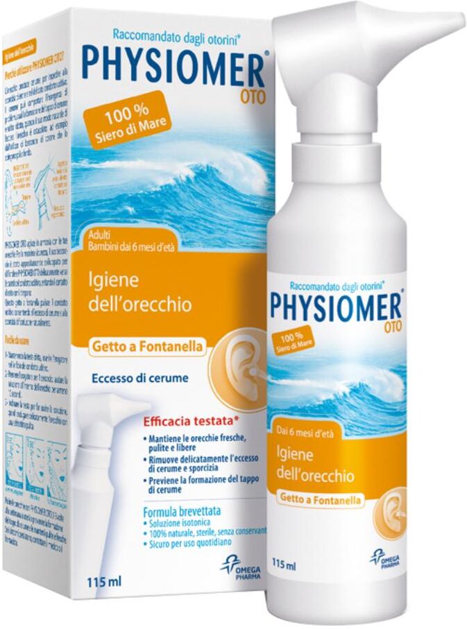PERRIGO ITALIA Srl Physiomer Oto - Getto a Fontanella Spray Orecchio 115ml, Igiene Auricolare Sicura ed Efficace