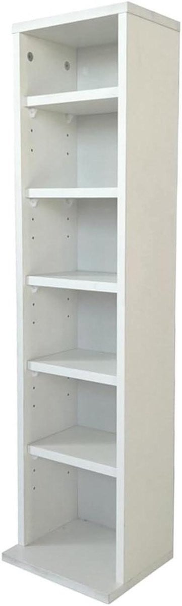 Witte houten boekenkast met 6 open vakken voor media-opslag, Hoogte: 93 cm
