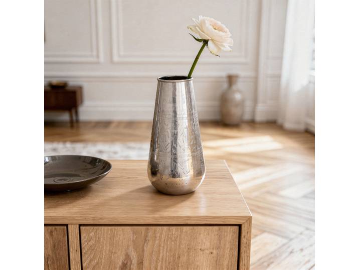 Vase cylindrique en aluminium argenté H33 cm Jaya
