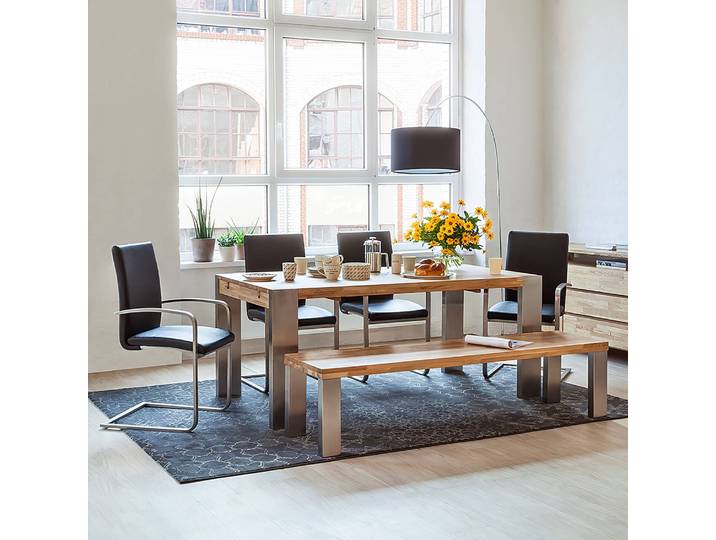 Freischwinger Augusta I 2er-Set 51 x 98 x 58cm mit Armlehnen Echtleder Aude: Schwarz Schwarz/Schwarz/Edelstahl