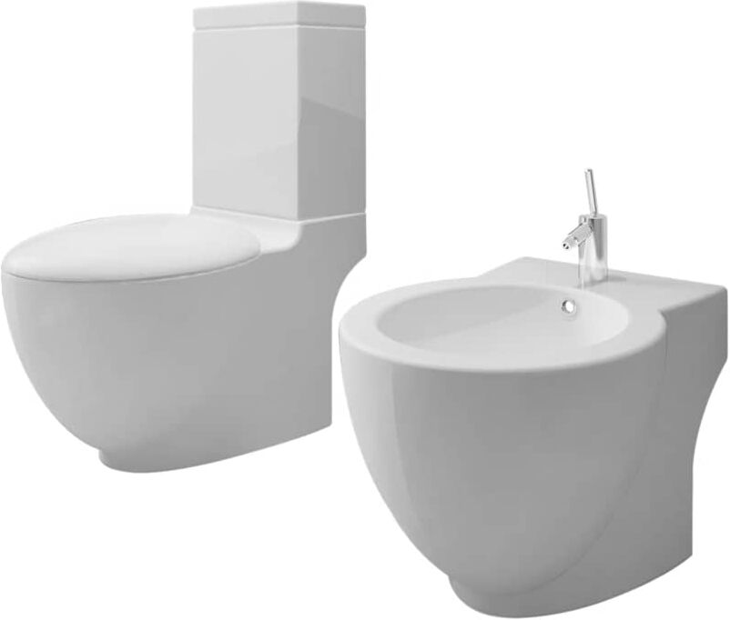 vidaXL Ensemble de toilette et bidet sur pied blanc céramique